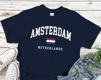 Amsterdam Shirt, Country Flag Logo Netherlands Tshirt, Cozy Amsterdam Tee Unisex size