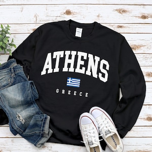 Athen Sweatshirt, gemütlicher Athen Griechenland Pullover, griechische Flagge Athen Rundhalsausschnitt