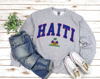 Haiti Sweatshirt, Coat of Arms of Haitian Sweater, Cozy Crewneck Unisex