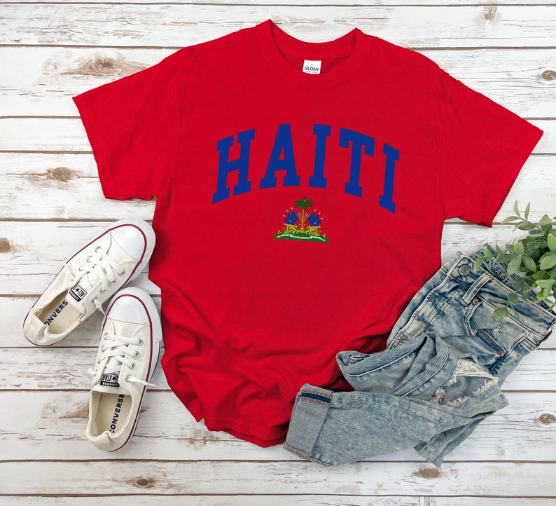 Haïti shirt, wapen van Haïtiaanse tshirt, gezellige tee unisex Red