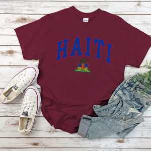 Haïti shirt, wapen van Haïtiaanse tshirt, gezellige tee unisex Maroon