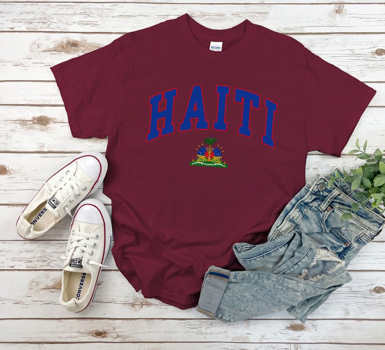 Haïti shirt, wapen van Haïtiaanse tshirt, gezellige tee unisex Maroon