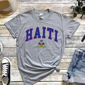 Haïti shirt, wapen van Haïtiaanse tshirt, gezellige tee unisex Sport Grey