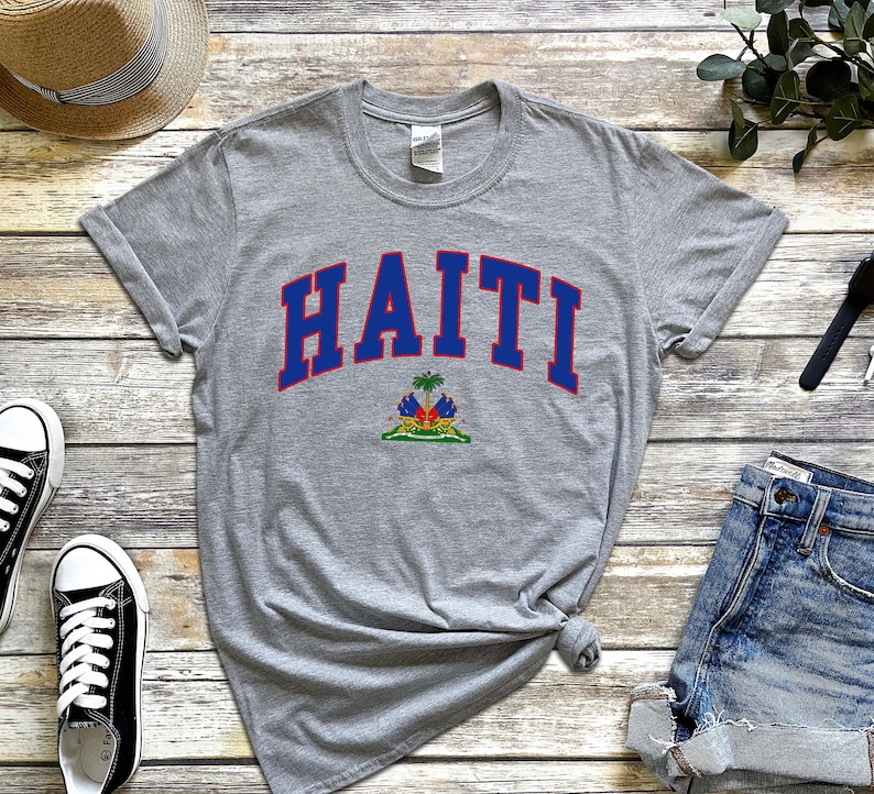 Haïti shirt, wapen van Haïtiaanse tshirt, gezellige tee unisex Sport Grey