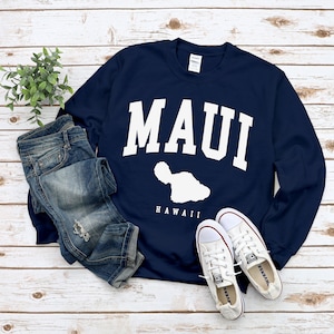 Maui Sweatshirt, Cool Comfort Maui Island Sweater, Maui Map Hawaii Crewneck S-3XL Unisex