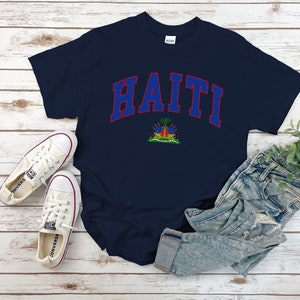 Haïti shirt, wapen van Haïtiaanse tshirt, gezellige tee unisex Navy