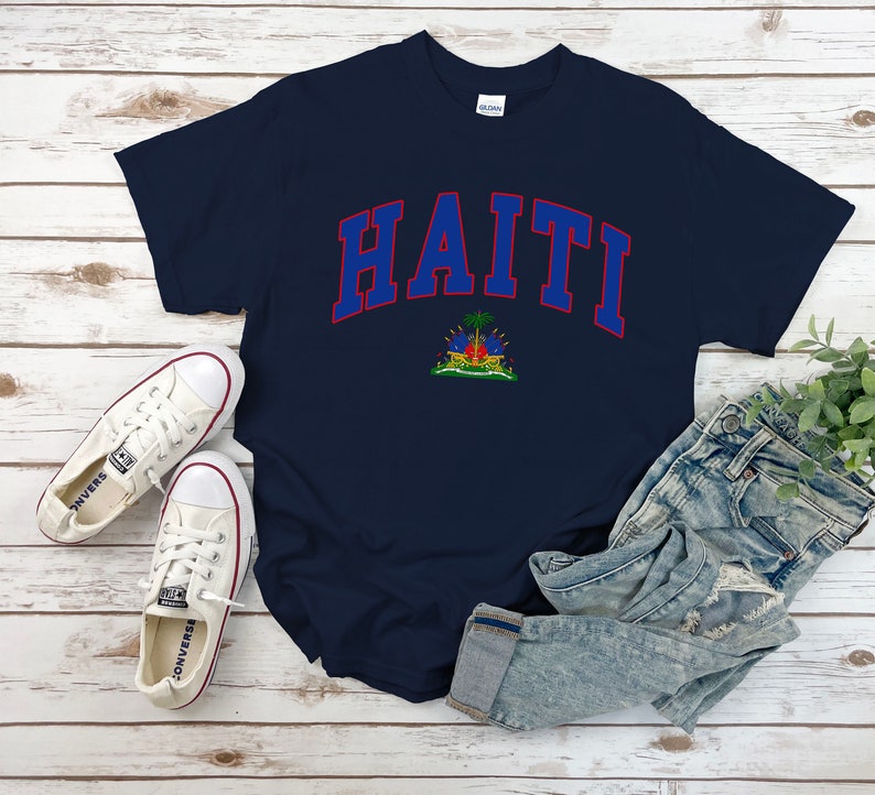 Haïti shirt, wapen van Haïtiaanse tshirt, gezellige tee unisex Navy