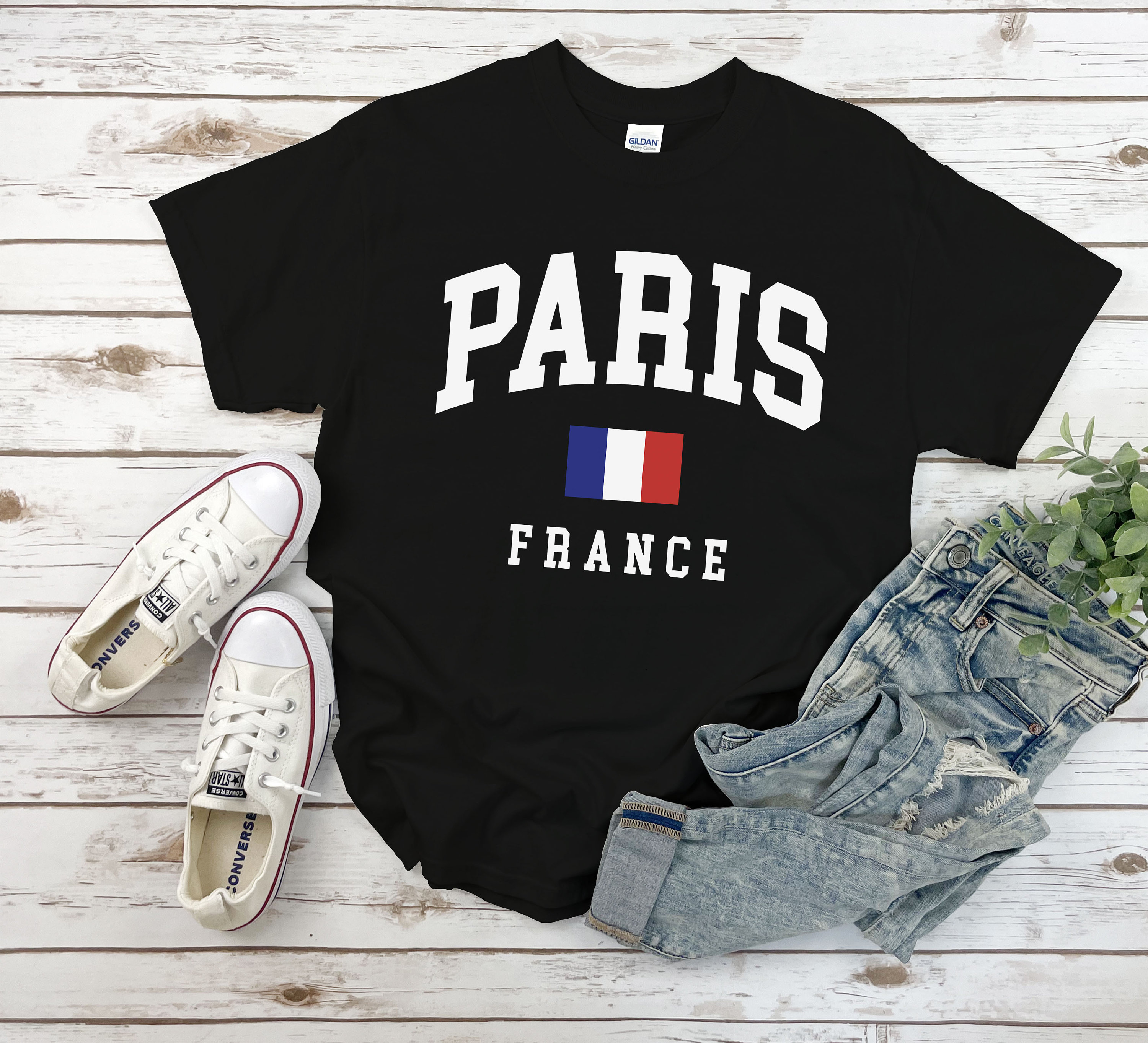 パリシャツ、国旗ロゴフランスTシャツ、着心地の良いパリTシャツユニ 