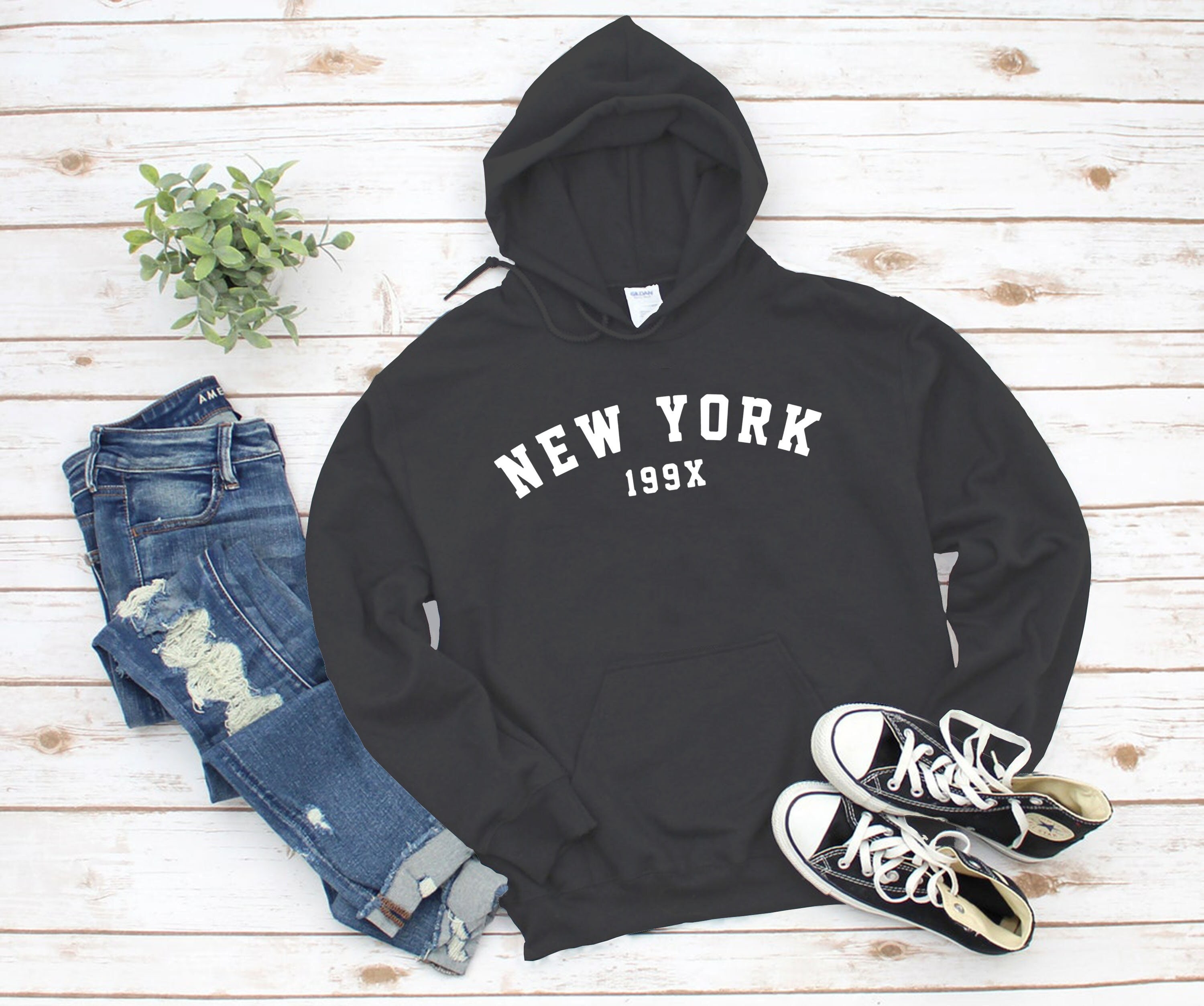 New York 199x Hoodie Sweatshirt NY City Comfort Cotton Hooded Standard USA  Size Mens Women 