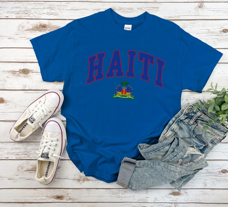 Haïti shirt, wapen van Haïtiaanse tshirt, gezellige tee unisex Royal Blue