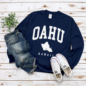 Sweat-shirt Oahu, Cool Comfort Oahu Island Sweater, Oahu Map Hawaii Crewneck S-3XL Unisex