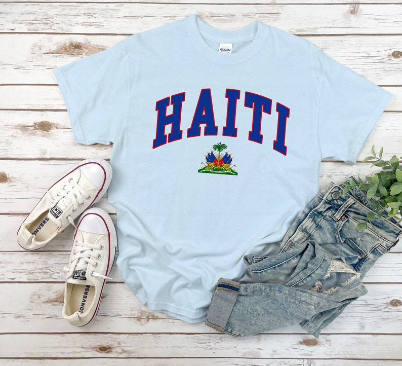 Haïti shirt, wapen van Haïtiaanse tshirt, gezellige tee unisex Light Blue