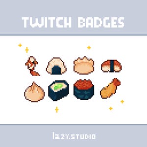 Cute Pixel Art Twitch Badges sushi / Japanese theme pixel sub badges