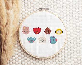 BT21 Cross Stitch Pattern keychain | Kpop Group Characters (PDF Digital)