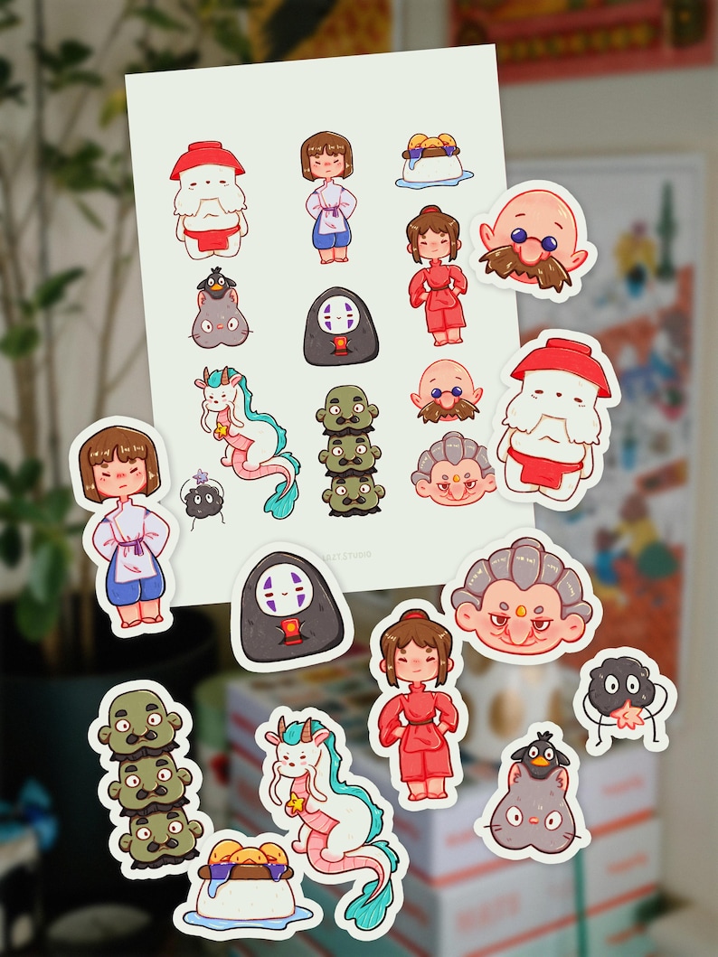 May include: A selection of colourful stickers featuring characters from a popular animated film. The stickers depict various figures in different poses and outfits, with a variety of colours and designs. The stickers are on a white background.