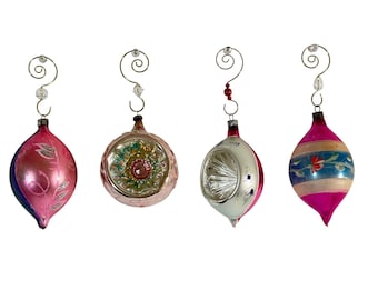 Adornos navideños de cristal vintage, reflectores con relieve, estilo retro fantástico