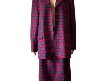 Conjunto de falda y chaqueta de lana a cuadros clásicos de Pendleton, talla 14 para mujer, fabricado en EE. UU.