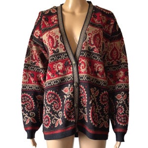 Cárdigan Pendleton Vintage 100% Lana Virgen Paisley Rojo Negro Hombre M imagen 1