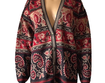 Cárdigan Pendleton Vintage 100% Lana Virgen Paisley Rojo Negro Hombre M