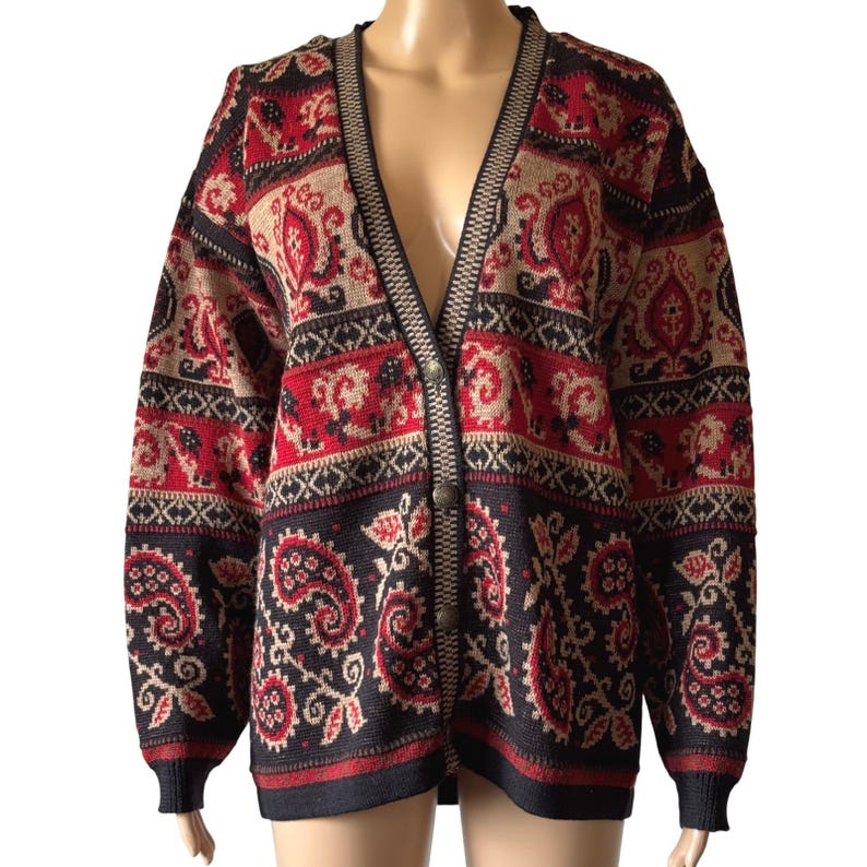 Cárdigan Pendleton Vintage 100% Lana Virgen Paisley Rojo Negro Hombre M imagen 1