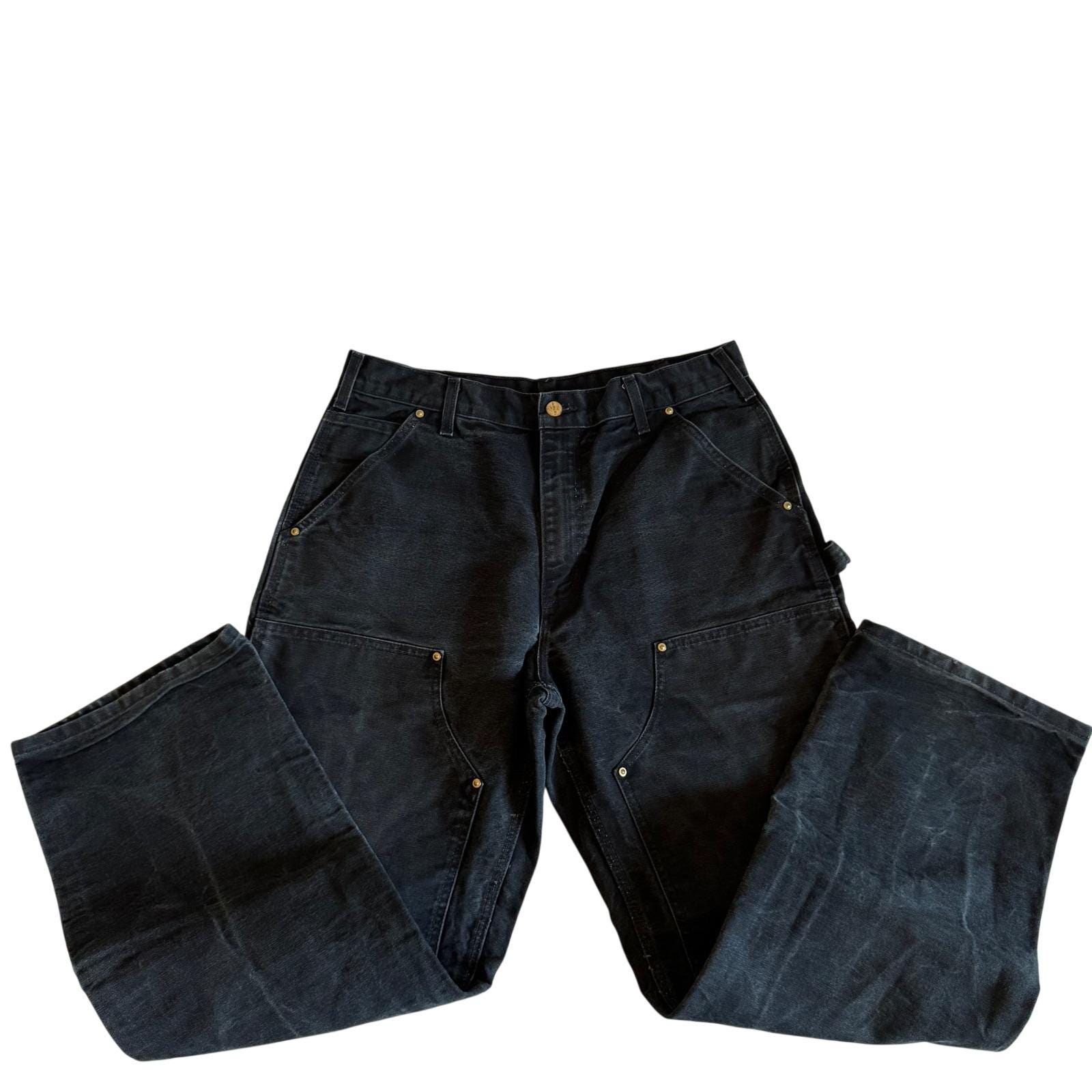 Carhartt B01 Black Double Knee Work Pants Made in USA 34x30 Faded