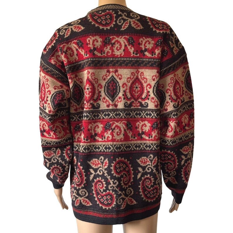 Cárdigan Pendleton Vintage 100% Lana Virgen Paisley Rojo Negro Hombre M imagen 2