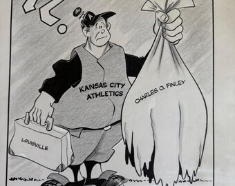 Bob Bowie Original 1964 Kansas City Athletics Charles Finley Caricatura Louisville