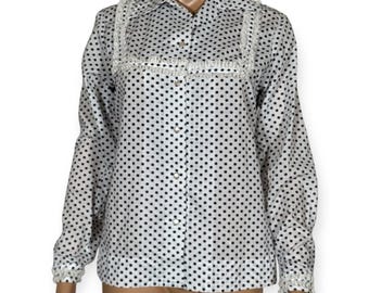 Top vaquero vintage H Bar C para mujer, estilo ranchero, con lunares y volantes, talla 30, para festival
