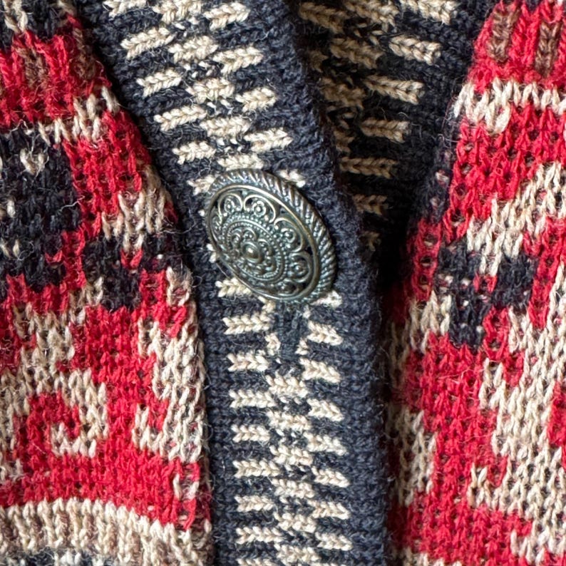 Cárdigan Pendleton Vintage 100% Lana Virgen Paisley Rojo Negro Hombre M imagen 3