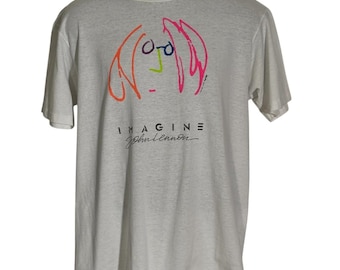 Camiseta vintage de los 80 de John Lennon Imagine, Hanes Fifty-Fifty, costura simple, talla L