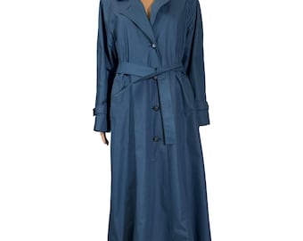 Gabardina larga azul vintage London Fog con cinturón para mujer, talla 10 regular
