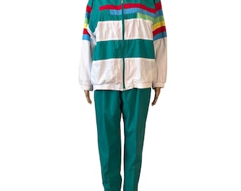 Conjunto deportivo Lavon Vintage Colorblock en verde azulado, blanco, rojo y amarillo para hombre, talla M