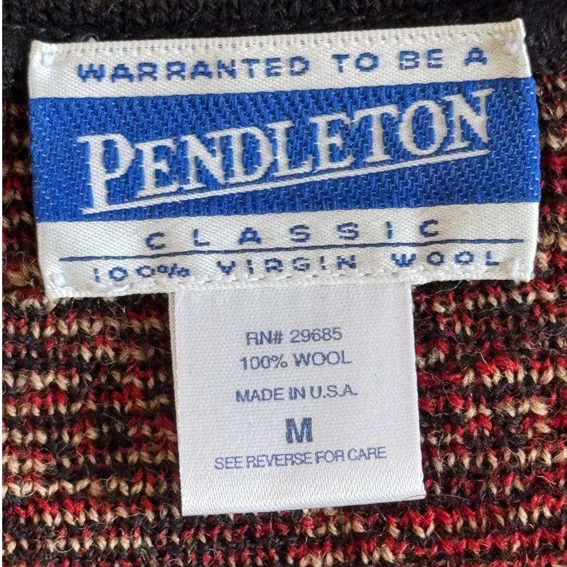 Cárdigan Pendleton Vintage 100% Lana Virgen Paisley Rojo Negro Hombre M imagen 5