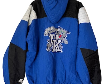 Chaqueta acolchada vintage Starter Kentucky Wildcats azul y negro NCAA con media cremallera, talla XL