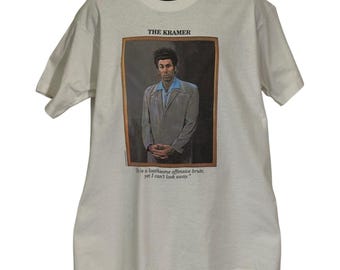 Camiseta vintage de 1993 de Seinfeld con el retrato de Kramer, Fruit of the Loom, talla XL, blanca.