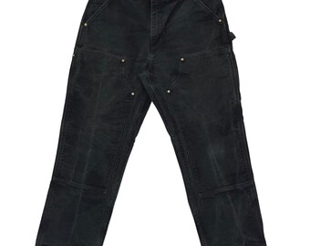 Pantalones de trabajo Carhartt B01 negros con doble rodilla, fabricados en EE. UU., 34x30, lona desteñida.