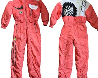 ヴィンテージ 80 年代 ワンピース スキー スーツ マルチカラー 冬