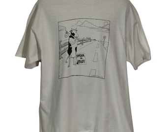Camiseta vintage Hanes Beefy-T India or Bust con estampado de vaca, color blanco, talla XXL, fabricada en EE. UU., año 1992.