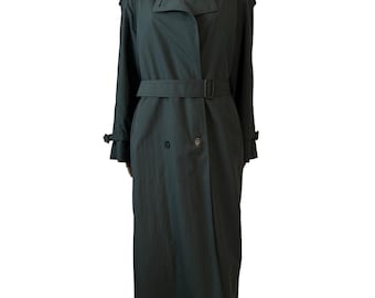 Gabardina larga London Fog Vintage Green con forro Thinsulate y cinturón. Hecha en EE. UU., talla 6R.