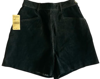 Pantalones cortos de talle alto de ante negro de Wilsons Leather, nuevos con etiquetas, estilo vintage, talla 6 de mujer.