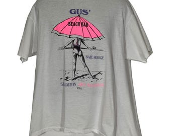 Vintage 90s Hanes St Martin Gus Beach Bar T-Shirt XXL White Single Stitch USA