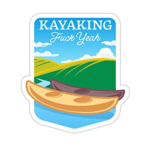 Kayaking F-Yeah die-cut vinyl sticker, outdoor sticker, kayak sticker