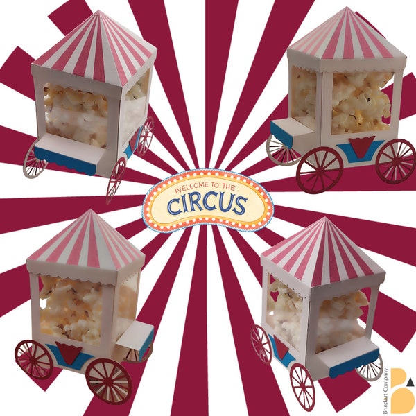 PopCorn Box Template, Circus Party, Favor Box Circus, Circus Birthday, SVG, PNG, PDF Perfect Box Template, Circus Candy Box, PopCorn Cart