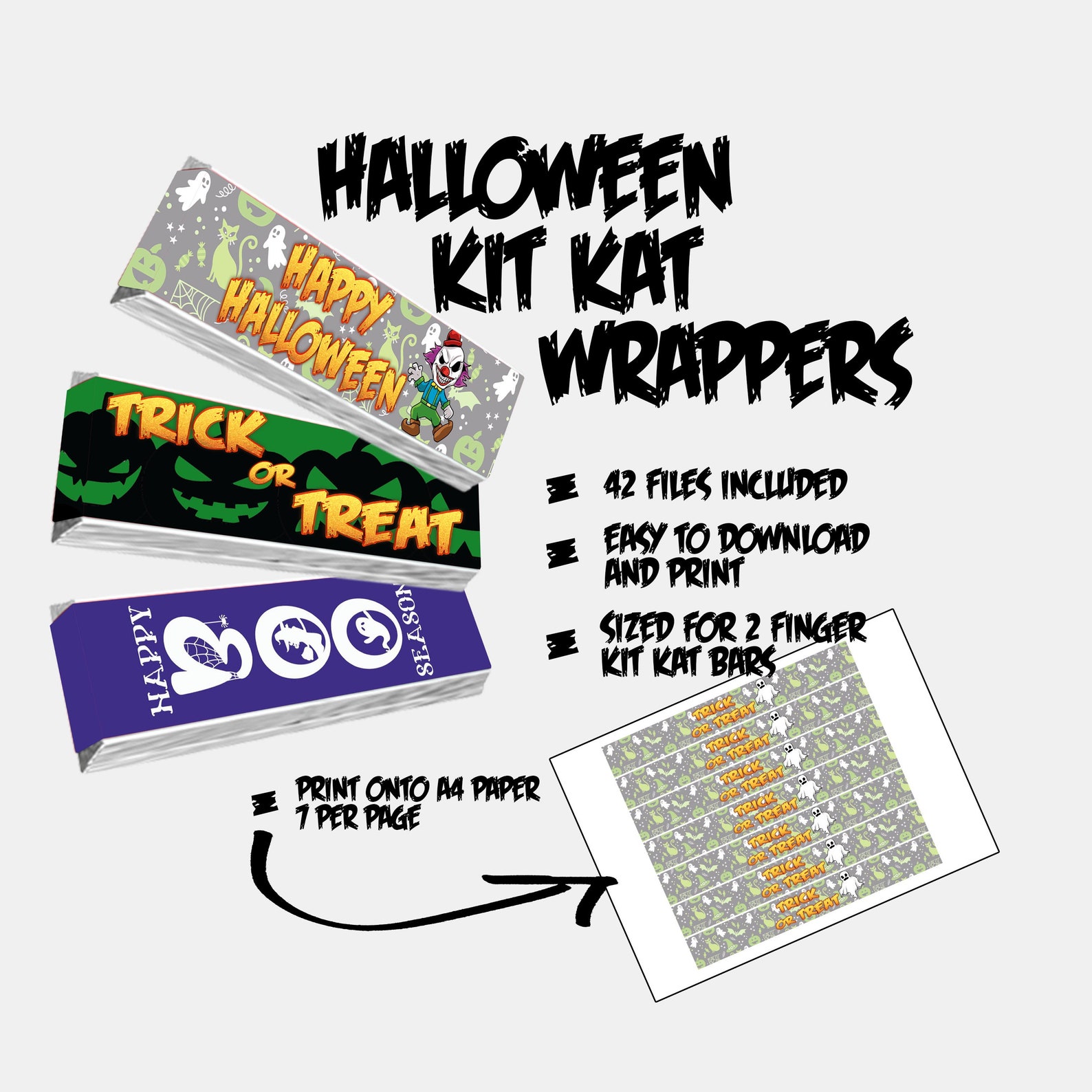 Halloween Wraps To Fit 2 Finger Kit Kat Bars Nice Wrapper Etsy