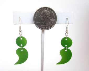 Semicolon Jewelry Depression Awareness - Suicide Prevention - Suicide Awareness -  Semicolon one of a kind bright green resin earrings