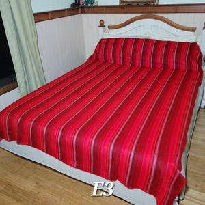 Red Alpaca Wool Blanket Striped, Bed, Sofa, Tribal Blanket, Blanket