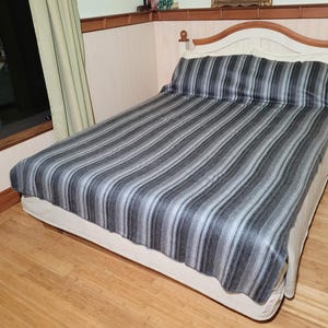 Alpaca Wool Blanket Grey Striped, Bed, Sofa, Tribal Blanket, Blanket