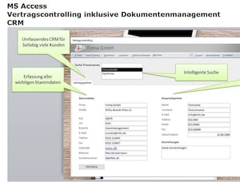 Access Datenbank für Verträge, Vertragscontrolling inklusive Kundendatenbank / CRM und Dokumentenmanagement