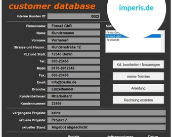 Excel tool and template: customer database with invoicing program and appointment calendar - including small business regulations according to §19 1 UStG