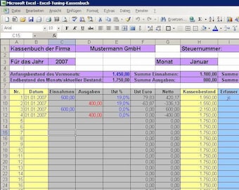 Profi-EDV Kassenbuch + Kassenabrechnung - für PC Excel (2020 ff)